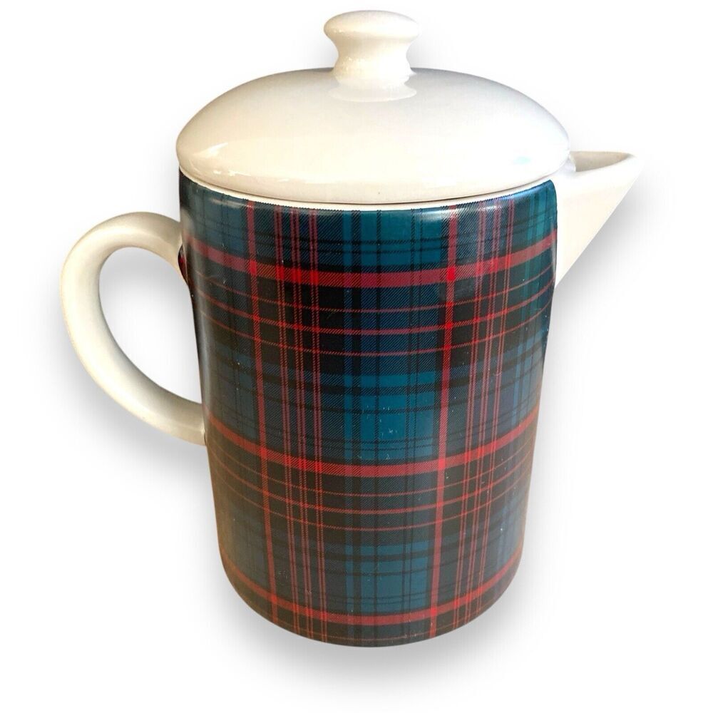 Magnolia Hearth & Hand Tartan Plaid Stoneware Coffee Pot Hot Cocoa Holiday - Picture 3 of 6